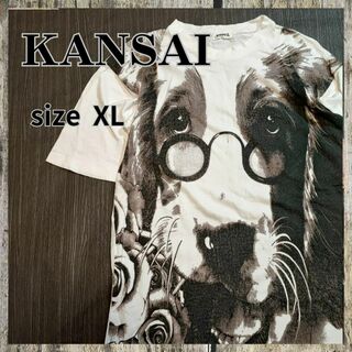 カンサイヤマモト(Kansai Yamamoto)のKANSAI【XL】トップス　半袖　プリント　Tシャツ　ホワイト　犬(Tシャツ/カットソー(半袖/袖なし))