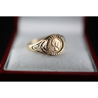ビンテージ レディース ゴールド 指輪 コイン シグネット  375 J131(リング(指輪))