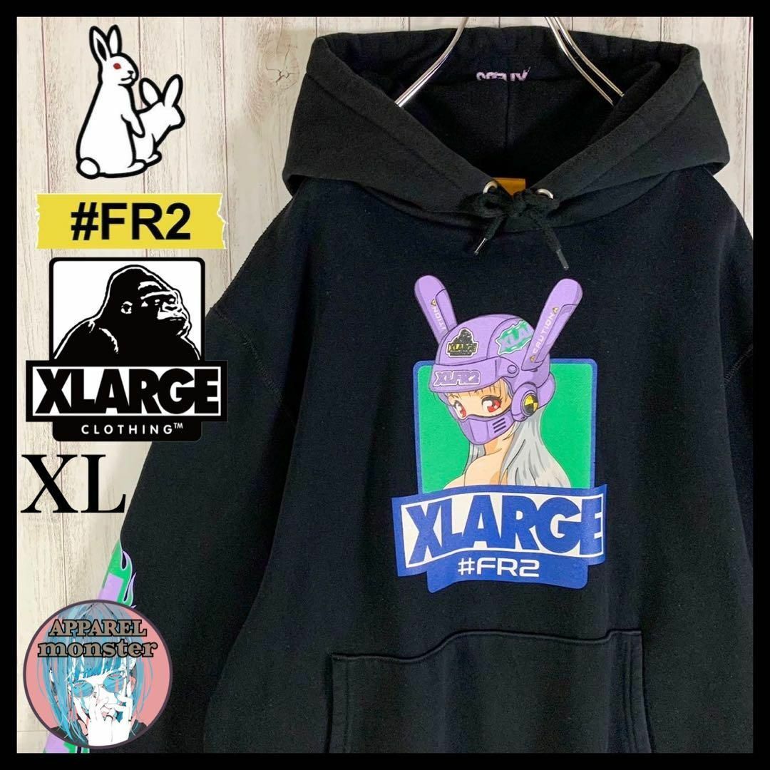 【超人気デザイン】FR2 × XLARGE コラボ バイカー ビッグロゴパーカー