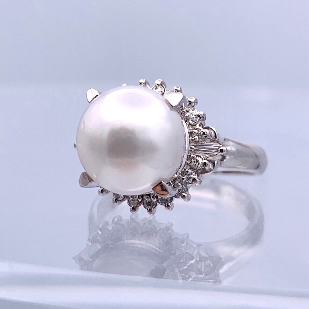 極美品 PT900 プラチナ あこや真珠 パール 0.24ct ダイヤ リング