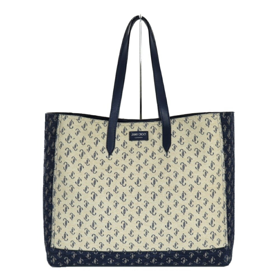 バッグJIMMY CHOO JCロゴ柄ジャガードトートバッグLAYLIN TOTE JQQ ベージュ×ネイビー ジャガード×レザー レディース ウィメンズ ブランド ハンドバッグ 肩掛け A4サイズ 大きい松前R56号店