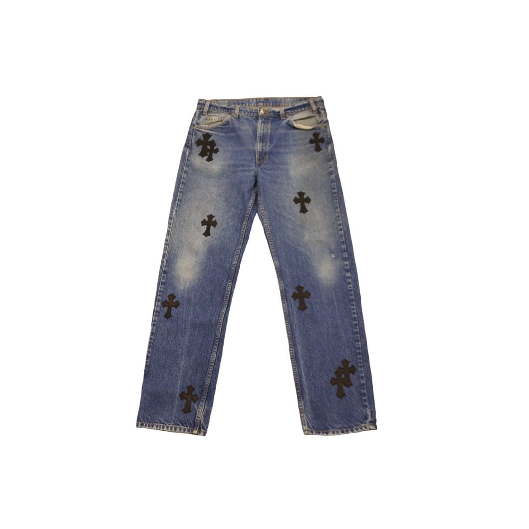 未使用 CHROME HEARTS クロムハーツ リーバイス 505 クロスパッチ デニムパンツ ブルー シルバー925 サイズ34 中古 53707 | フリマアプリ ラクマ クロムハーツ リーバイスカスタム 34 Chromehearts