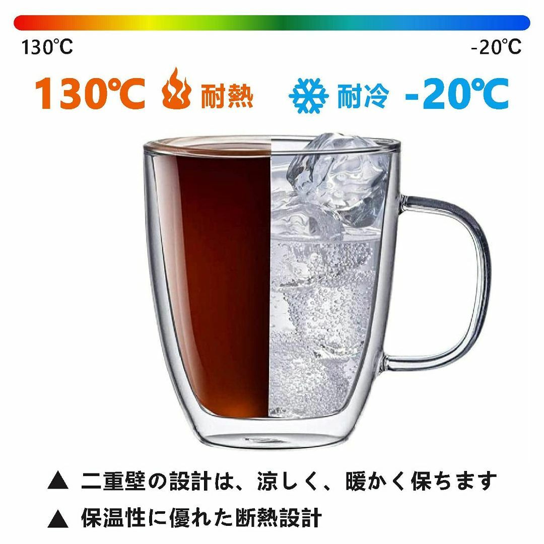 【色: 取っ手付】COLOCUP タンブラー ダブルウォールグラス 耐熱グラス 1
