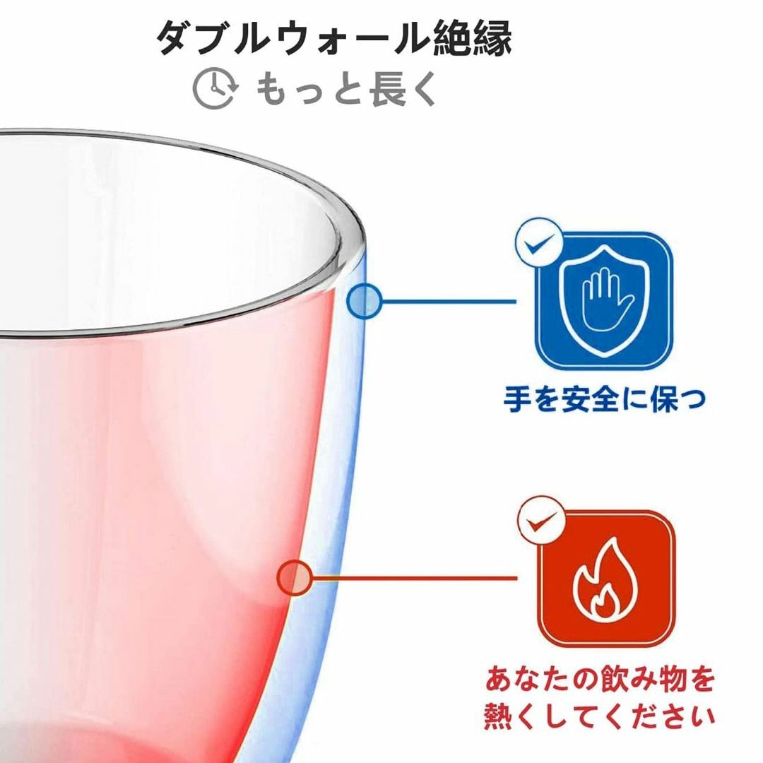 【色: 取っ手付】COLOCUP タンブラー ダブルウォールグラス 耐熱グラス 4