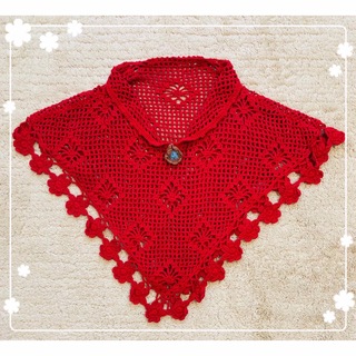 プチジャム かぎ編み ニットポンチョ 赤 80cm 90cm