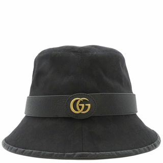 グッチ(Gucci)のグッチ GUCCI ハット GGキャンバス フェドラハット ポリエステル コットン ナイロン ブラック L ヴィンテージ金具 黒 ダブルG  576587 【中古】(ハット)