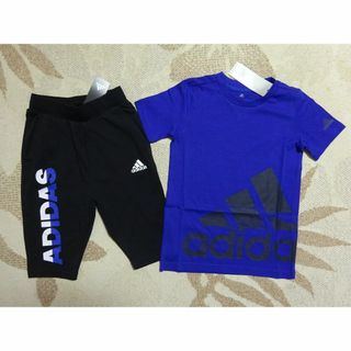 アディダス(adidas)の新品★アディダス★130★半袖ビッグロゴＴシャツ 青・軽量ハーフパンツ 黒★上下(その他)