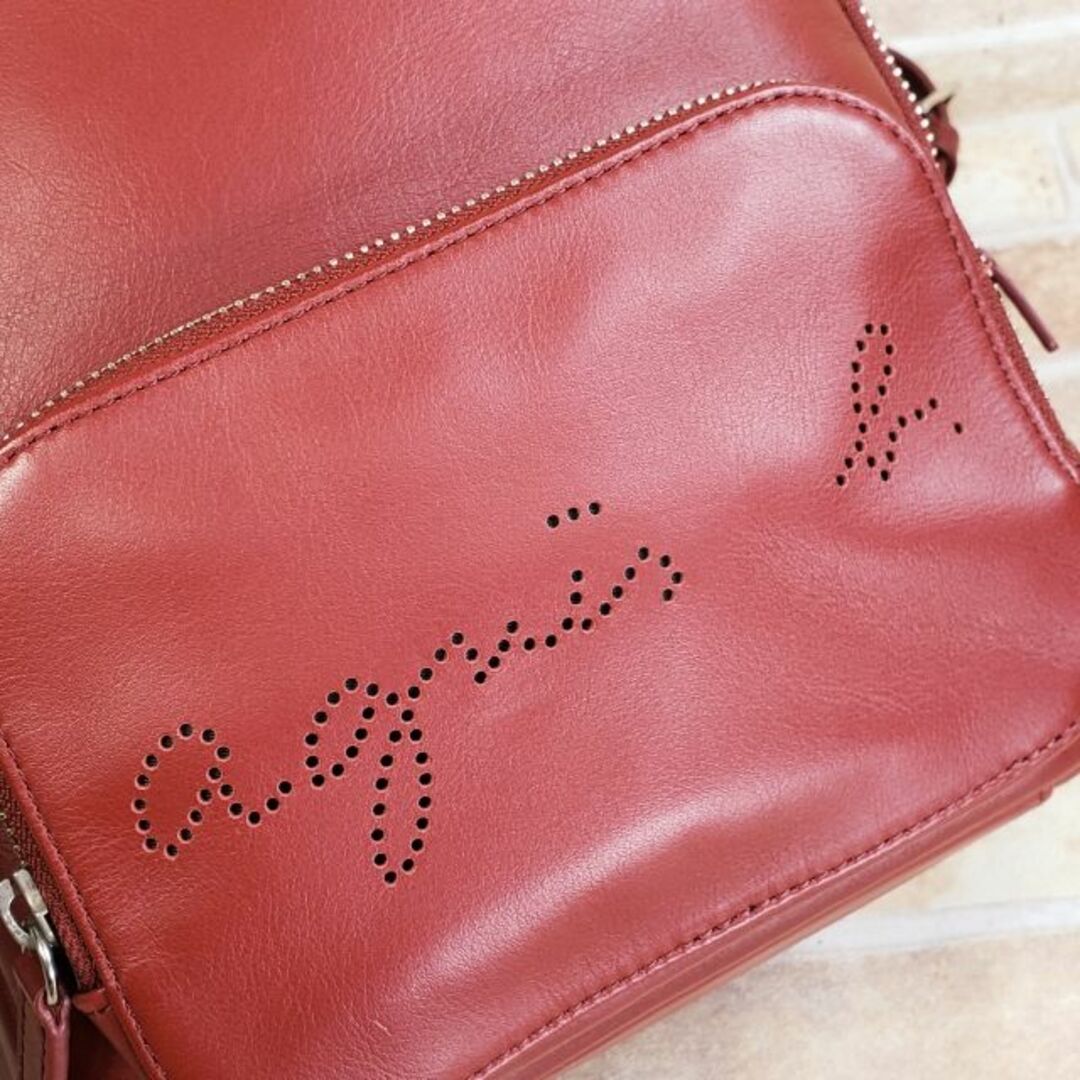 美品 アニエスベー ☆ レザー パンチングロゴ リュックサック 小ぶり レッド