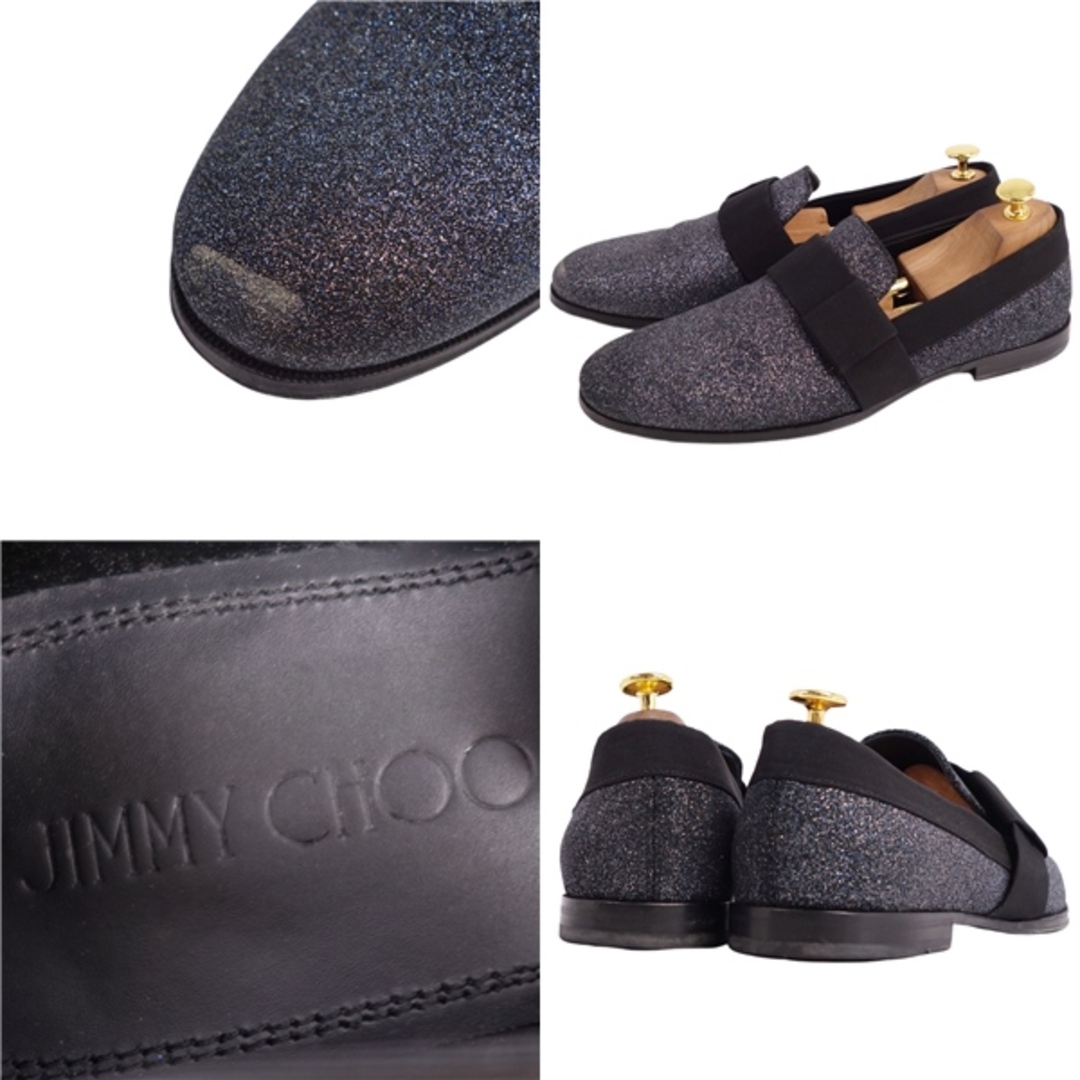 JIMMY CHOO(ジミーチュウ)のジミーチュウ JIMMY CHOO スリッポン ローファー グリッター レザー シューズ メンズ 41.5(26.5cm相当) ブラック メンズの靴/シューズ(スリッポン/モカシン)の商品写真