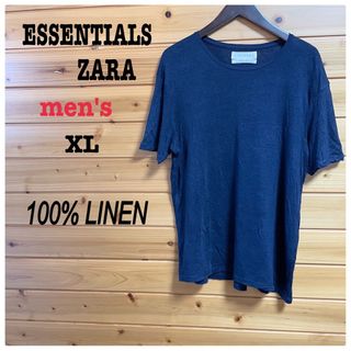 ザラ(ZARA)のESSENTIALS ZARAゆったりメンズ ニット カットソー ネイビーXL(Tシャツ/カットソー(半袖/袖なし))