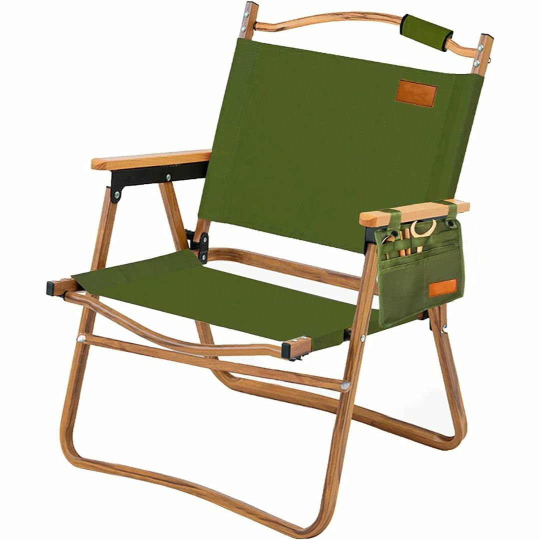 【色: 緑色-C】アウトドア チェア キャンプ 椅子 木目調フレーム フォールデ