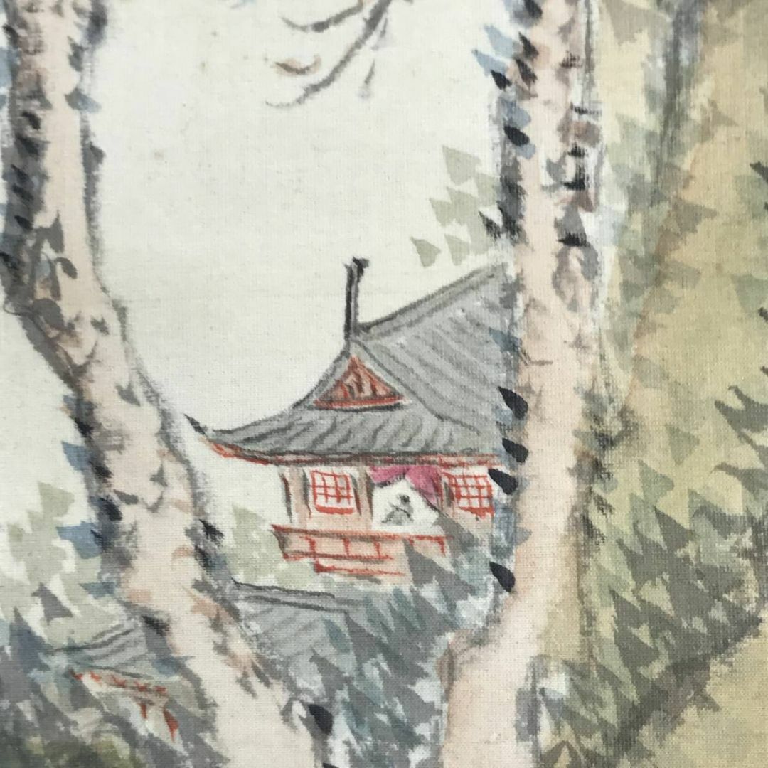 真作】錦織竹香/青緑山水人物図/山水図/為書有り/掛軸☆宝船☆AD 真作】錦織竹香/青緑山水人物図/山水図/為書有り/掛軸☆宝船☆AD