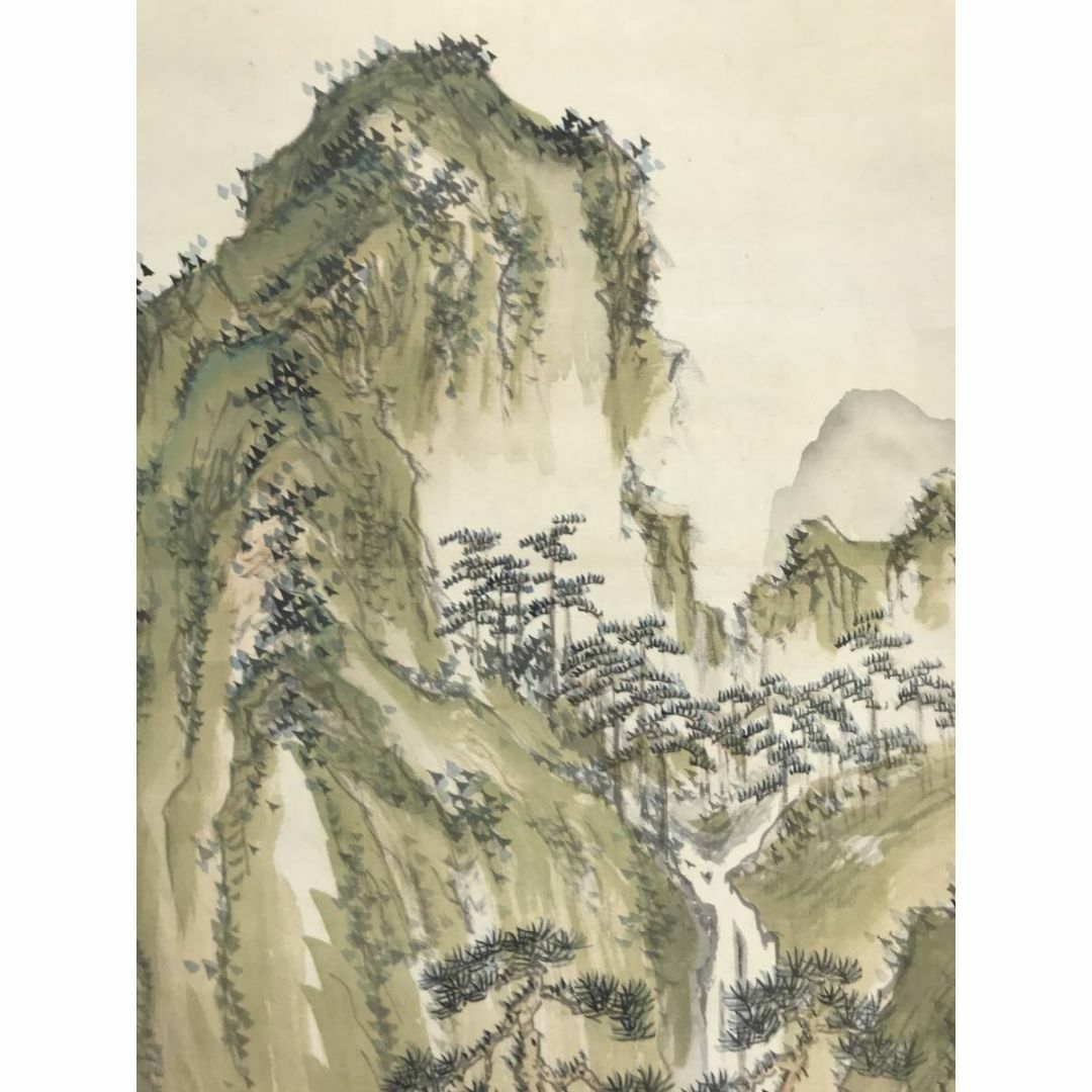 真作】錦織竹香/青緑山水人物図/山水図/為書有り/掛軸☆宝船☆AD 真作】錦織竹香/青緑山水人物図/山水図/為書有り/掛軸☆宝船☆AD