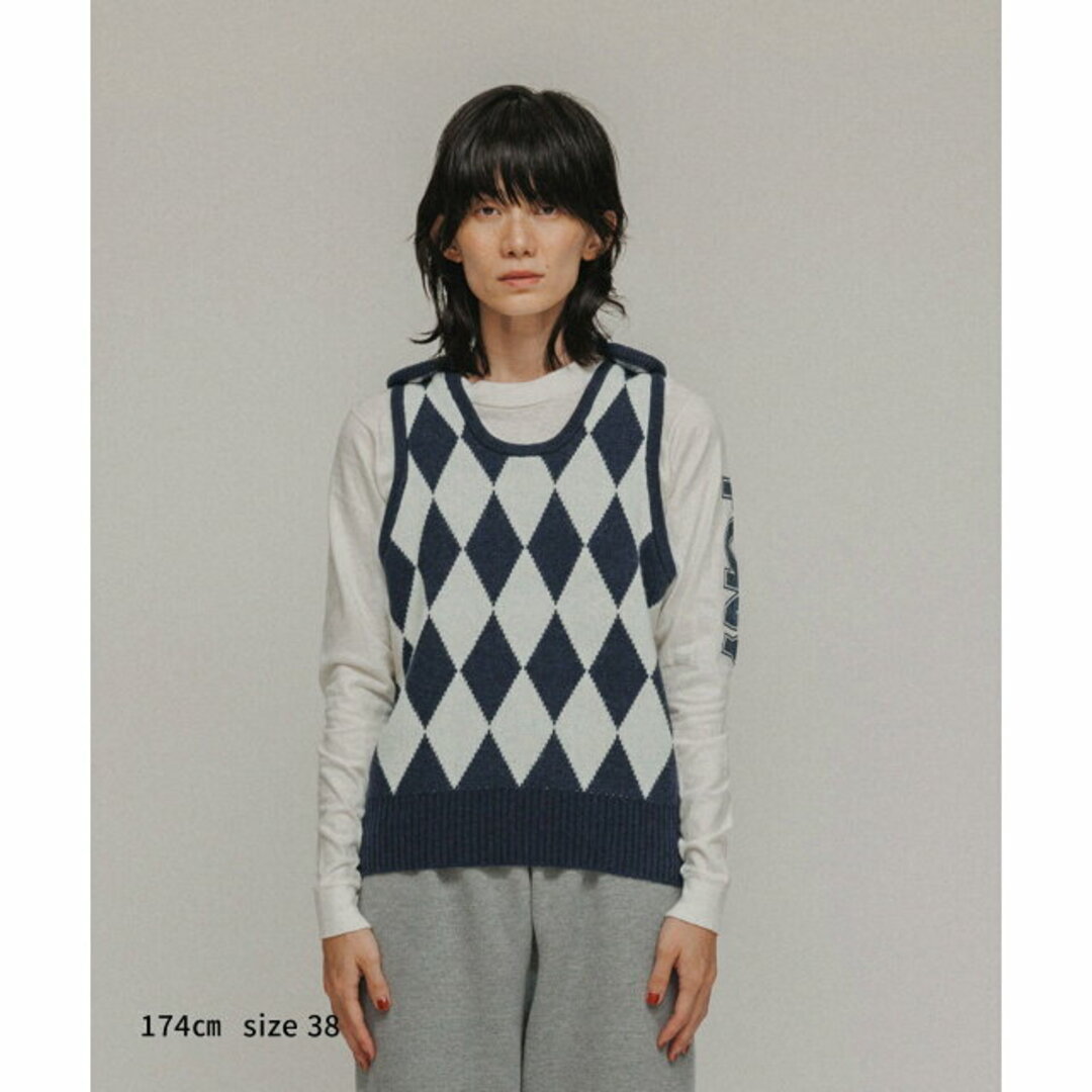 【ネイビー（40）】[TOPS]MILITARY MOOD ARGYLE KNIT VEST レディースのトップス(ベスト/ジレ)の商品写真