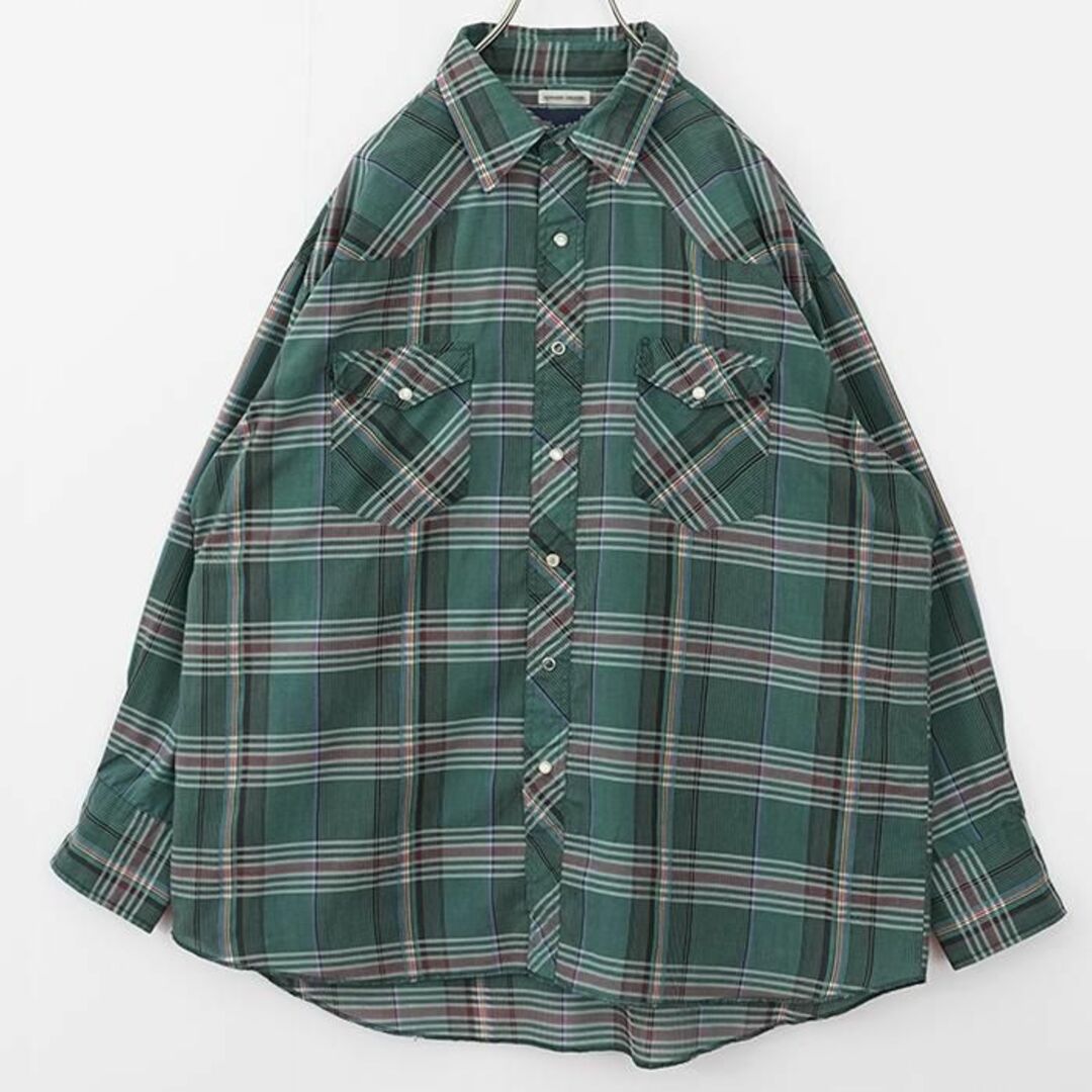 wrangler ラングラー チェックシャツ Wポケット ウェスタン XL 緑