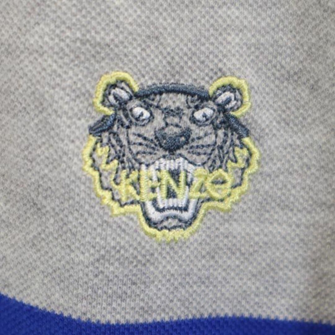 ケンゾー バイカラー 半袖 ポロシャツ M グレー×ブルー KENZO 鹿の子地 ロゴ刺繍 メンズ   【230824】