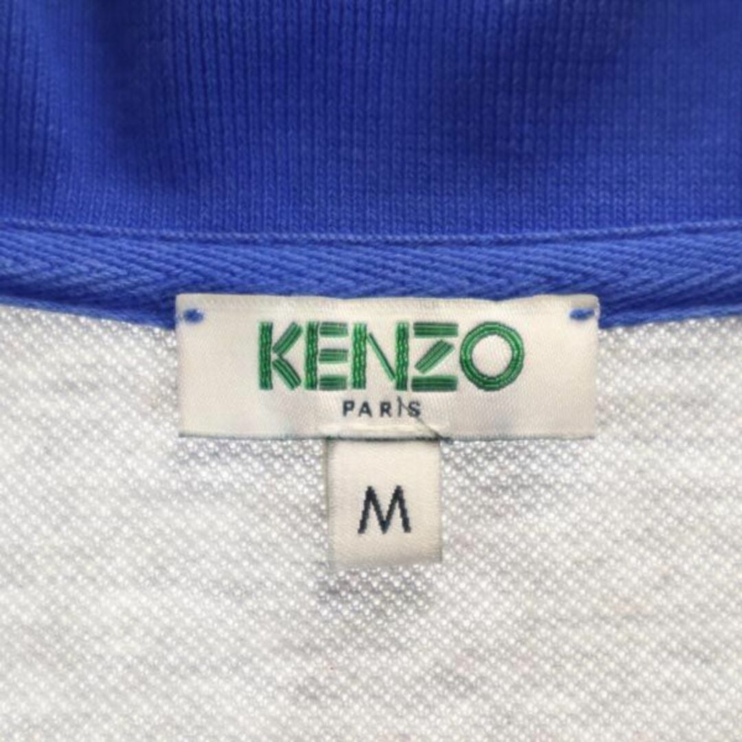 ケンゾー バイカラー 半袖 ポロシャツ M グレー×ブルー KENZO 鹿の子地 ロゴ刺繍 メンズ   【230824】