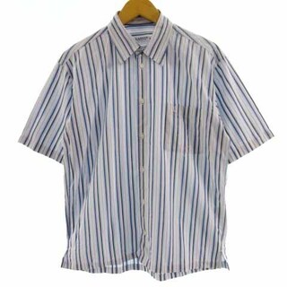 ランバン(LANVIN)のランバン COLLECTION シャツ ロゴ刺繍 ストライプ 白 青 紺 紫 M(シャツ)