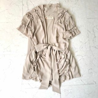 マルニ(Marni)の【マルニ】イタリア製 シルク100%半袖リボン付き フリル ブラウス marni(シャツ/ブラウス(半袖/袖なし))