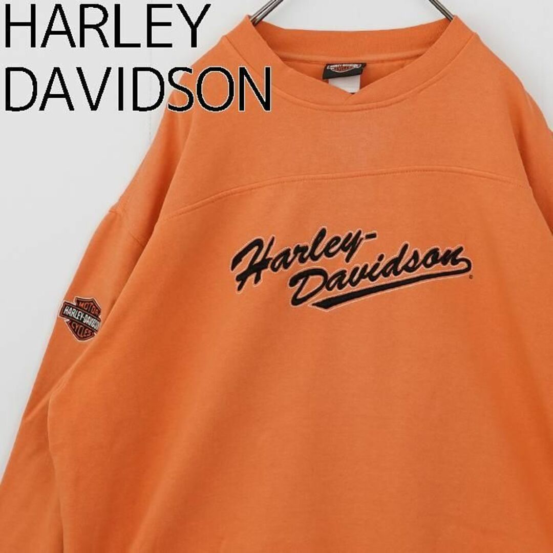 90s USA製 HARLEY DAVIDSON 刺繍 ゴールドライン スエット