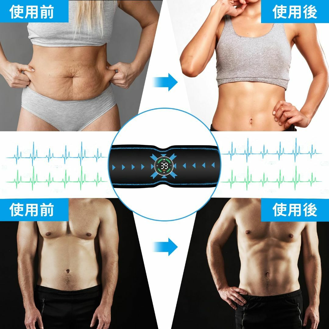 【色: ブルー】XSIN LUNG 業界初の39段階強度EMS 腹筋ベルト ジェ