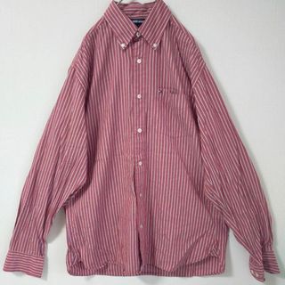 トミーヒルフィガー(TOMMY HILFIGER)のTOMMY HILFIGER 長袖ストライプ シャツ XS レッド 胸ポケット(シャツ)