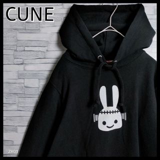 CUNE キューン　パーカー　黒　ウサギ　薔薇　デカロゴ