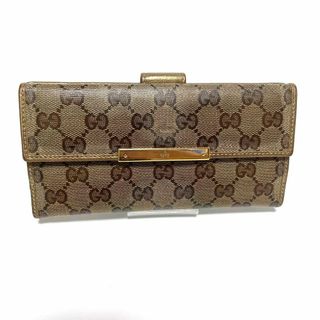 グッチ(Gucci)のグッチ 112715  ニ折り財布 GG柄 ロゴ ブラウン ナイロン レザー(長財布)