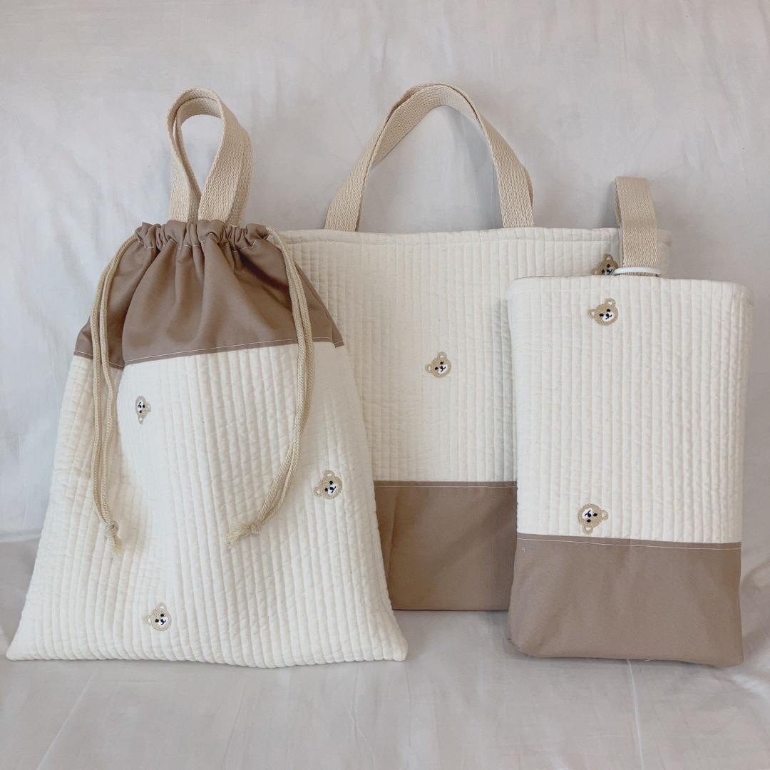 ヌビ レッスンバッグ シューズケース 体操服袋 3点セット くま刺繍 | フリマアプリ ラクマ