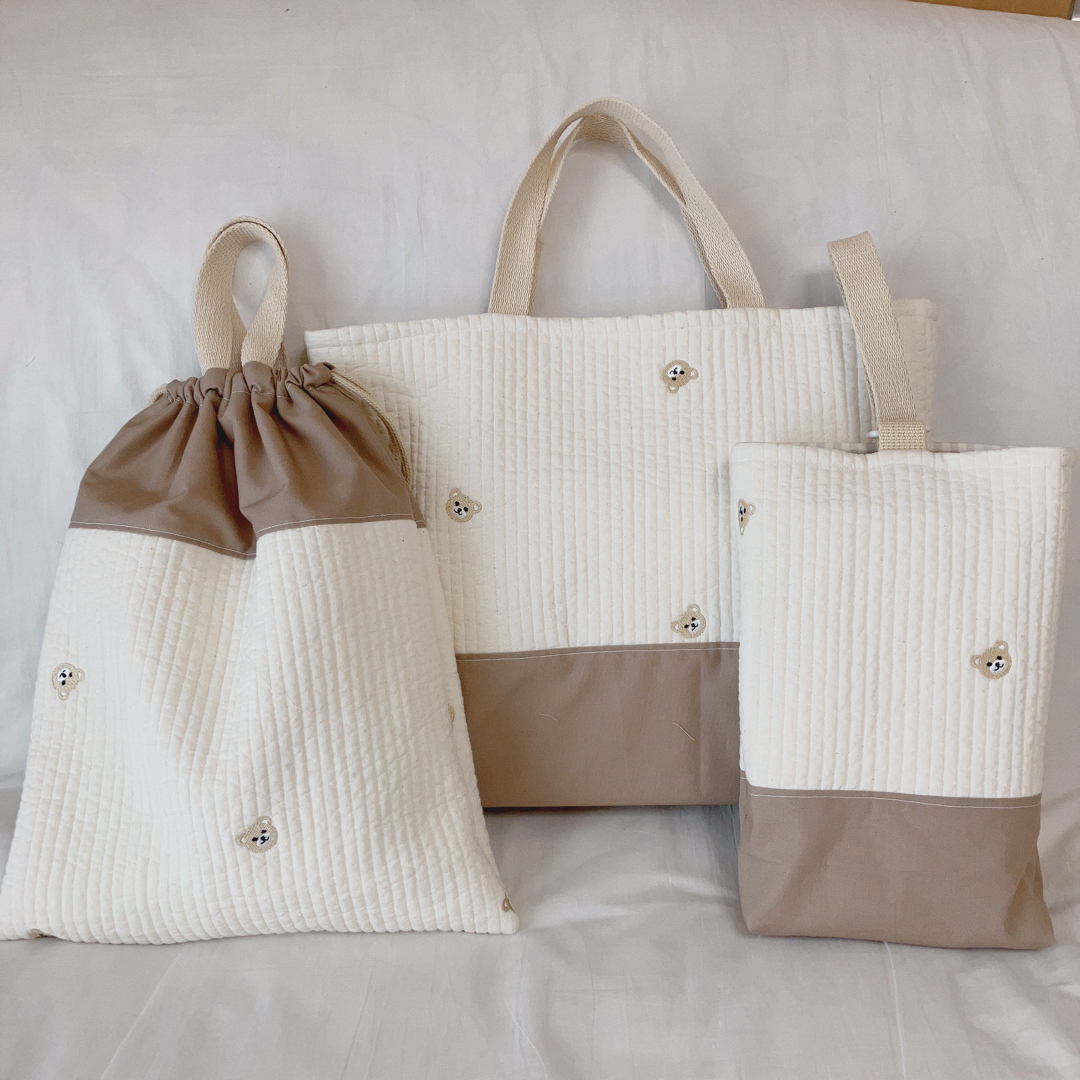 ヌビ レッスンバッグ シューズケース 体操服袋 3点セット くま刺繍