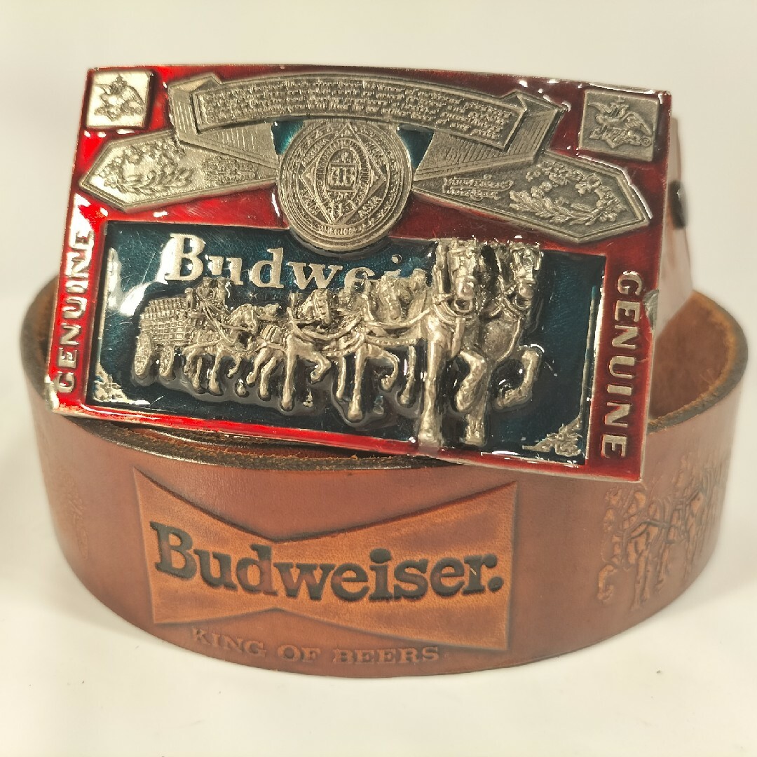 【VINTAGE】Budweiser　ビンテージレザーベルト　高級本革　USA製