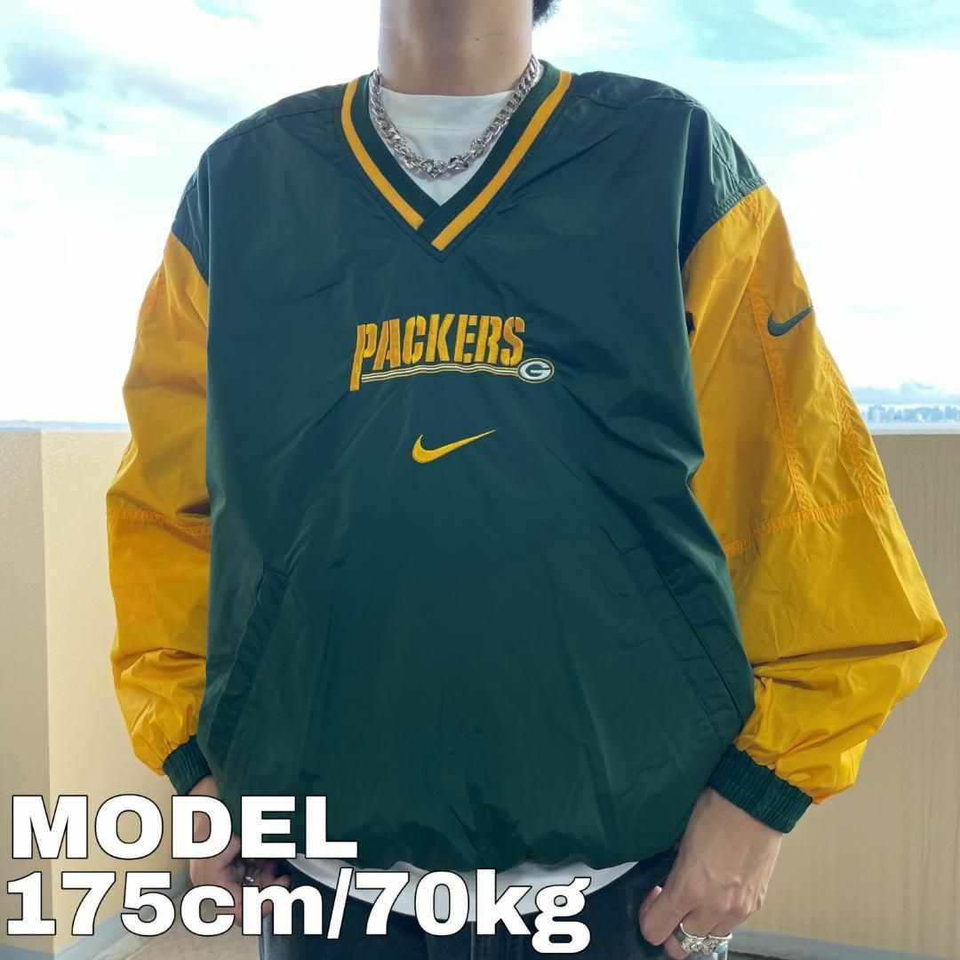 NIKE ナイキ パッカーズ センタースウッシュ 刺繍ナイロンジャケット M 緑-