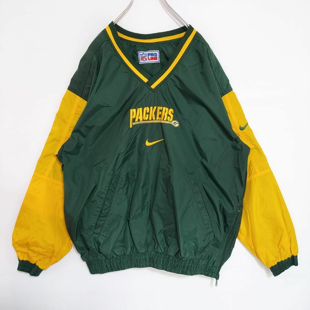 NIKE ナイキ パッカーズ センタースウッシュ 刺繍ナイロンジャケット M 緑-