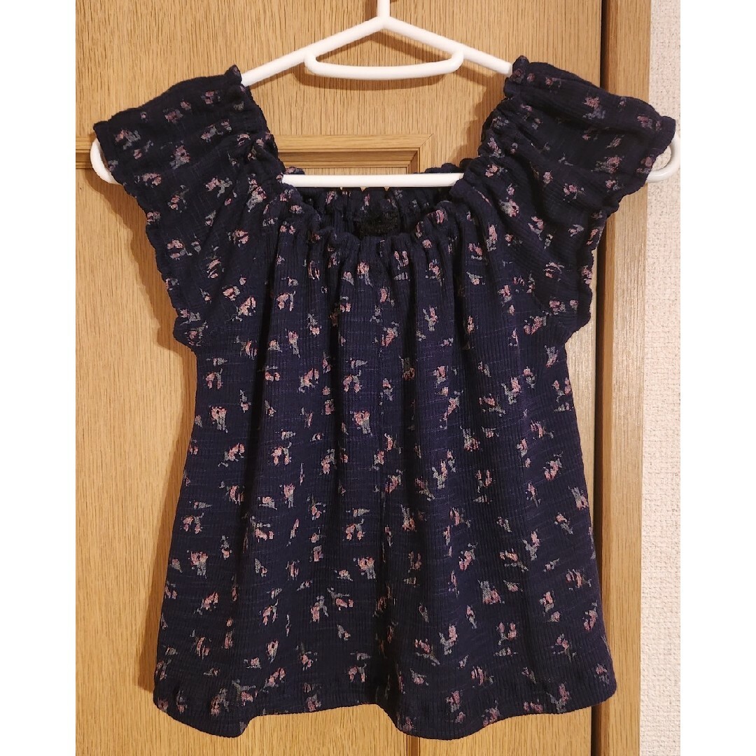 紺 花柄 ブラウス 子供 120cm キッズ/ベビー/マタニティのキッズ服女の子用(90cm~)(Tシャツ/カットソー)の商品写真