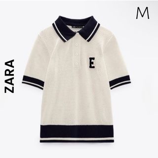 【ZARA】M ポロシャツ ワッペン ベージュ ザラ