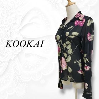 クーカイ(KOOKAI)のKOOKAI クーカイ 長袖 ブラウス シースルー バラ 薔薇 花柄 黒 M(シャツ/ブラウス(長袖/七分))