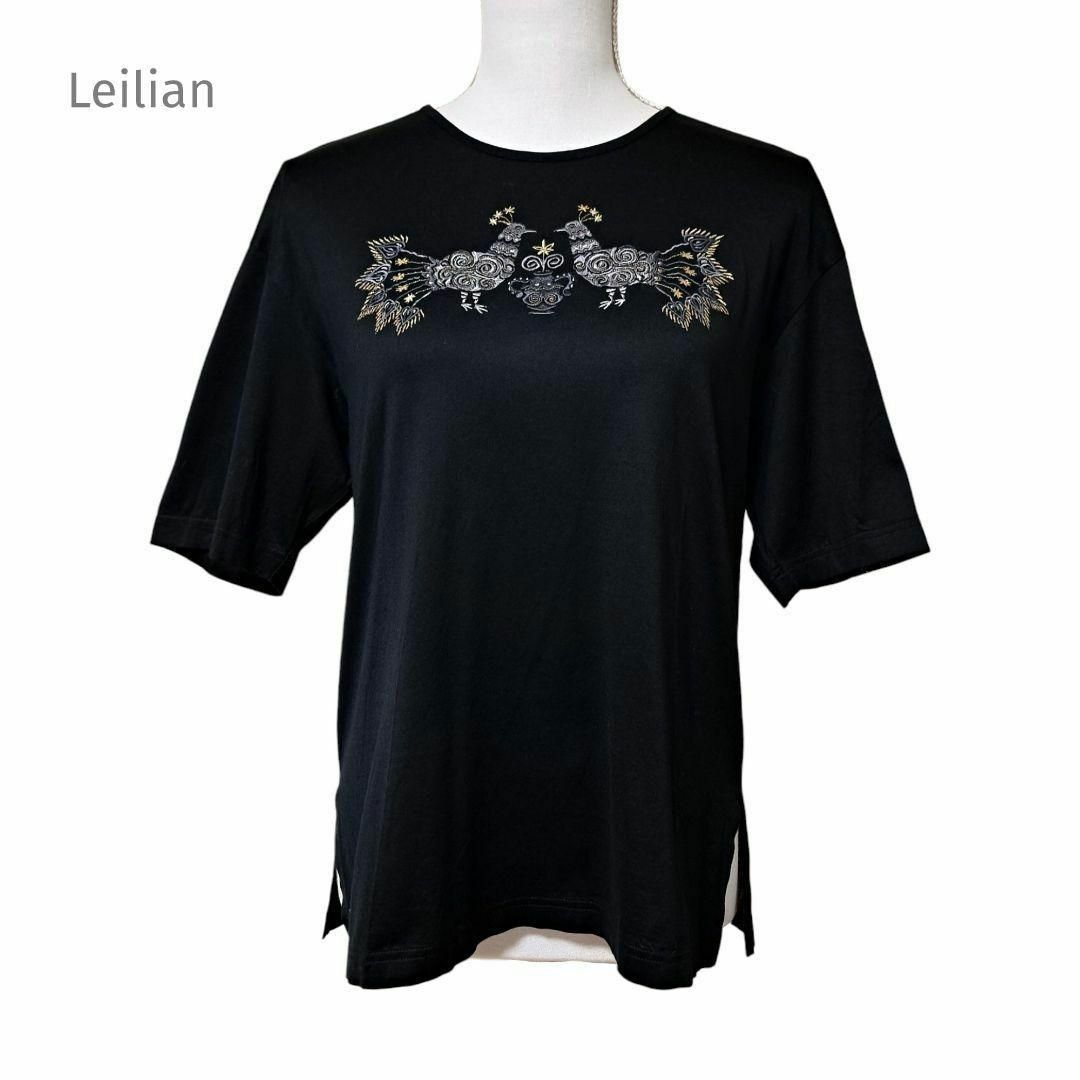 Leilian レリアン 刺繍 Tシャツ カットソー 半袖 綿 コットン M