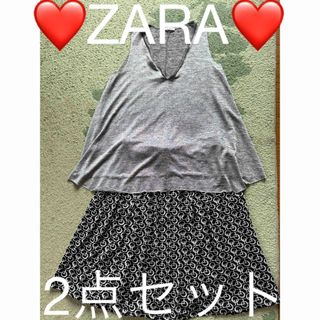 ザラ(ZARA)の❤️ZARA❤️ザラ❤️他柄スカート❤️2点セット❤️(カットソー(半袖/袖なし))