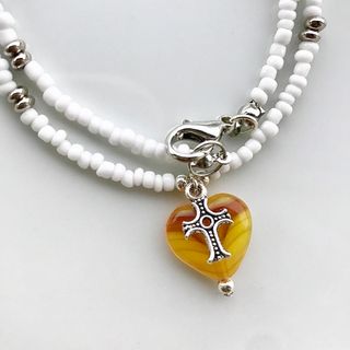 beads necklace＊yellow heart×cross(ネックレス)