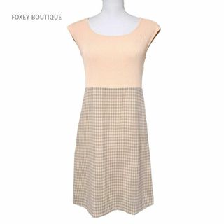 フォクシーブティック(FOXEY BOUTIQUE)のFOXEY フォクシーブティック ワンピース ニット チェック ペールオレンジ(ひざ丈ワンピース)