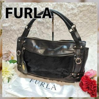 フルラ(Furla)のFURLA　トートバッグ　レザー　ハラコ　ブラック(トートバッグ)