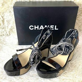 シャネル(CHANEL)の【極美品】シャネル ココマーク サンダル レースアップ ウェッジ 34 1/2(サンダル)