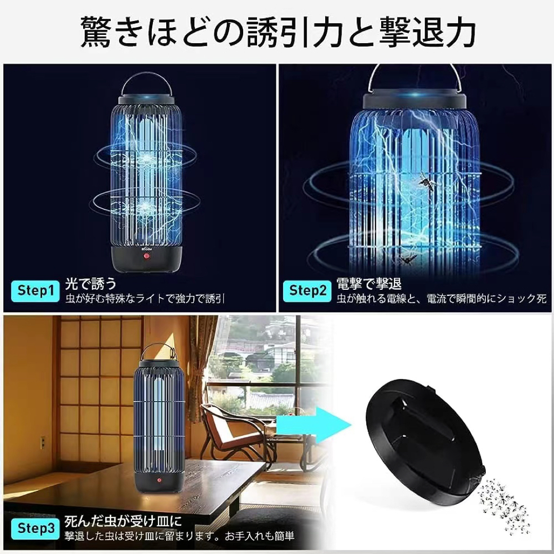 電撃蚊取り器コバエ取り蚊取り器電撃殺虫機 電気蚊取り家庭用殺虫灯UV光源吸引1個 インテリア/住まい/日用品の日用品/生活雑貨/旅行(日用品/生活雑貨)の商品写真