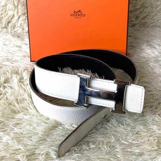 極美品】エルメス ベルト コンスタンス リバーシブル 黒 白 シルバー