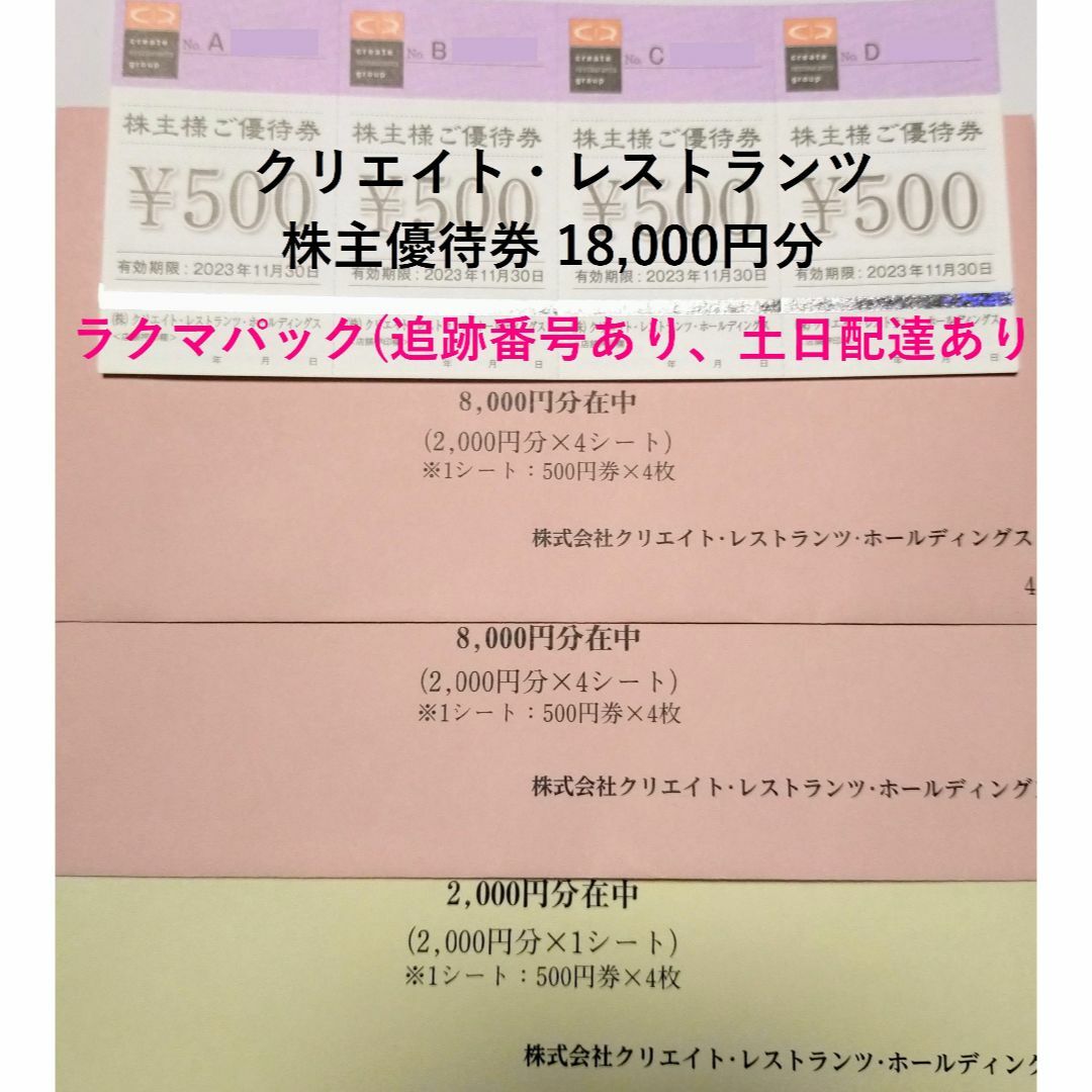 クリエイトレストラン　株主優待　18000円分