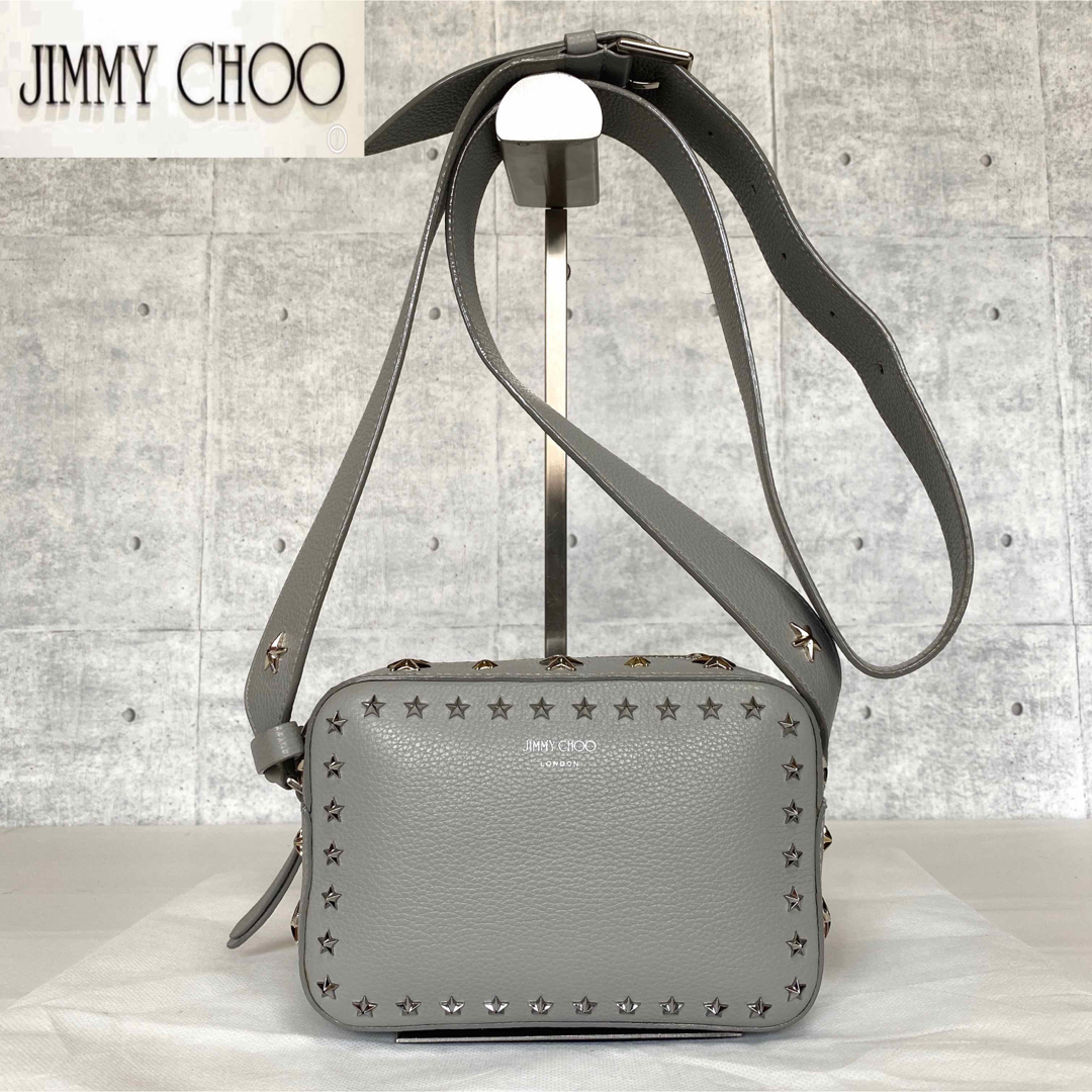 ロイヤルブランド0808【美品】JIMMY CHOO PEGASI グレー CAMERAショルダーバッグ