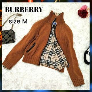 バーバリー(BURBERRY)のBURBERRY【M】ニット　フリース　ノバチェック　ハイネック　ブラウン(ニット/セーター)