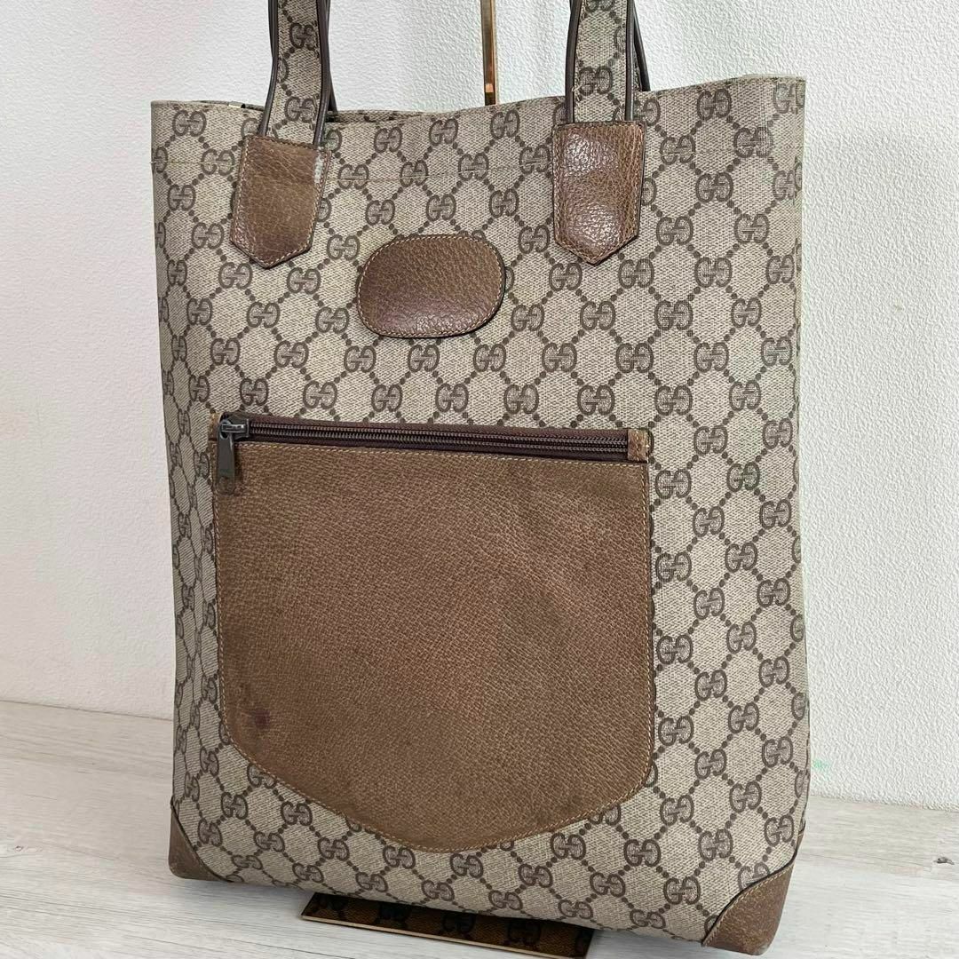 Gucci - A4収納 オールドグッチ GG キャンバス トートバッグ 縦長
