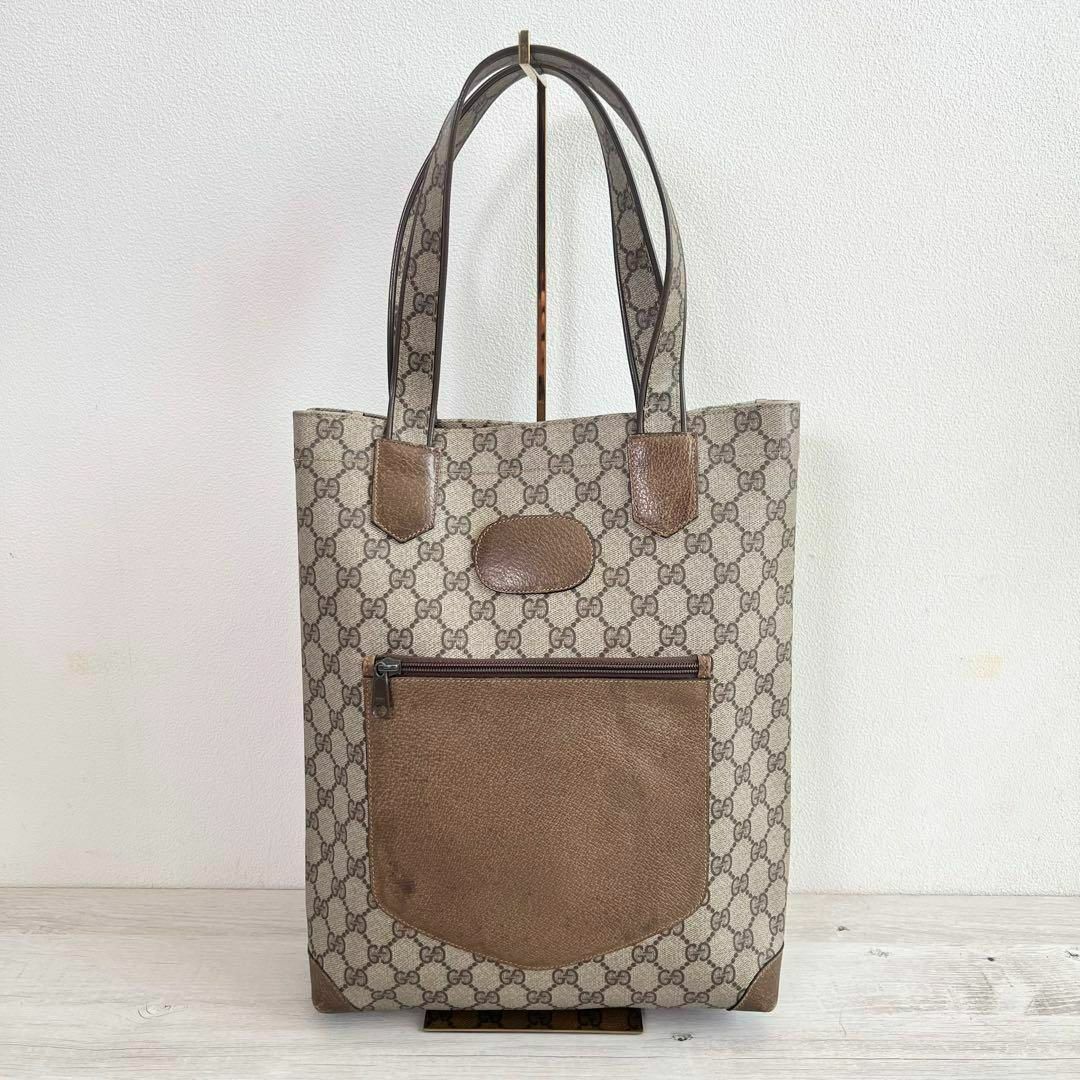 Gucci - A4収納 オールドグッチ GG キャンバス トートバッグ 縦長