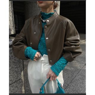 アメリヴィンテージ(Ameri VINTAGE)のROUND SHORT FAKE LEATHER JACKET(ライダースジャケット)